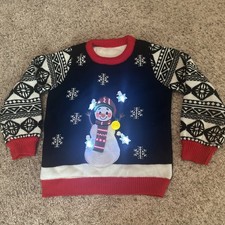Christmas light up snowman sweater black and red size small Child