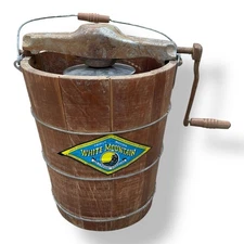 Vintage White Mountain Hand Crank Wooden Ice Cream Maker Freezer