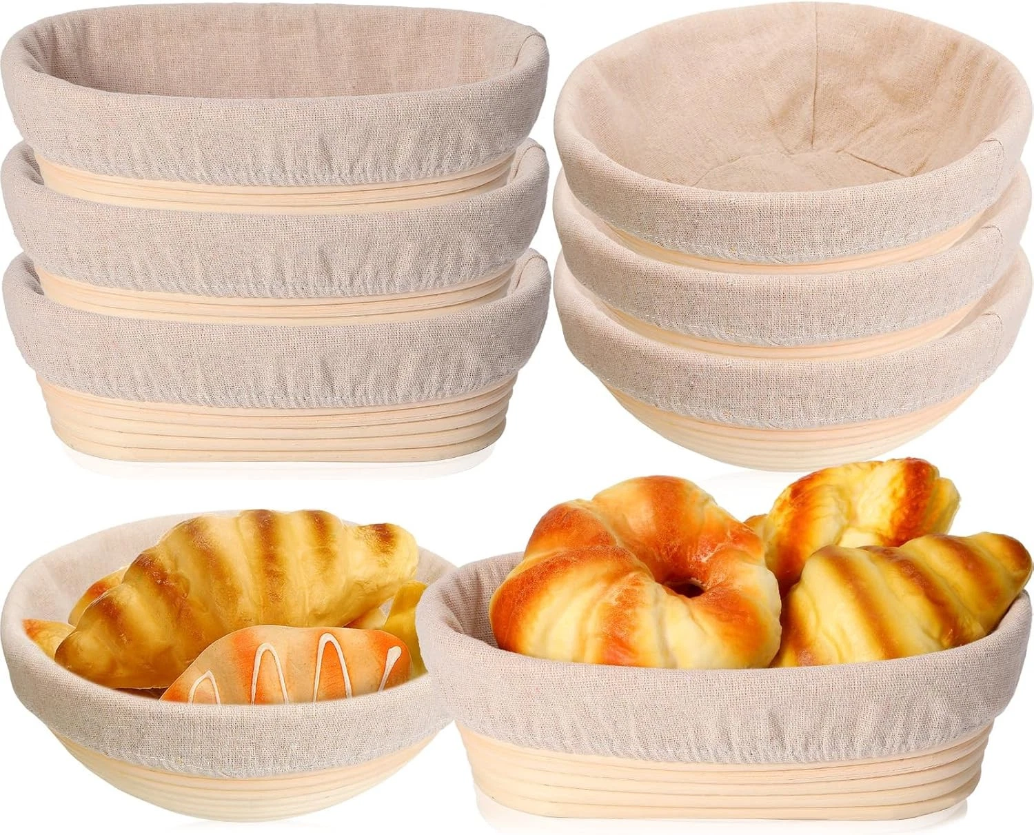 6 Pack Bread Banneton Proofing Baskets 10 Inch Oval & 9 Inch Round Rattan