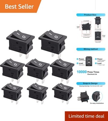 Compact 12V Rocker Switch 8-Piece Set - Snap-In Design for Easy Installation