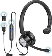USB Headset with Noise Cancelling Microphone for PC Laptop Black