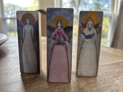 3 Beautiful Decretive Angel block art  By Sherry Cook