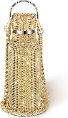 Geiserailie Diamond Water Bottle Bling Rhinestone Stainless 750 ml, Gold 