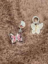 2 dijes de cuentas deslizables de mariposa de plata de ley con pedrería 925 firmados IBB