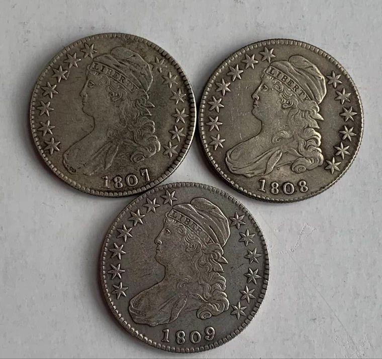 1807-1809 Statue Liberty Capped Bust Half Dollar Choice Fine Early Silver 50c - Bild 1 von 1