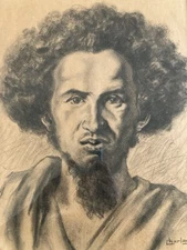 Orientalist Portrait Charcoal 1930 Africa Man Ancient Art Charlas