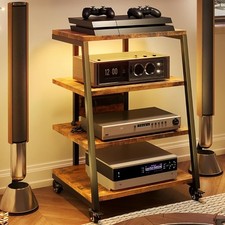 HiFi Rack Hi-Fi AV Furniture Stand 4-Tier Record Player Stand with Wheels Strip