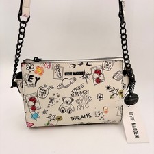 Steve Madden Graffiti Print BLEXI Crossbody Bag White Black Chain Strap Top Zip