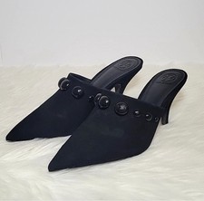 Tory Burch Georgina black suede pointed toe studded mules/heels women's size 9