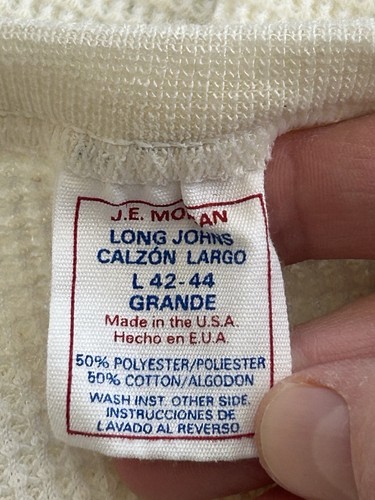 Vintage 80s J.E. Morgan Long Johns Thermal Mens Large White Made In USA Layer - Picture 3 of 7
