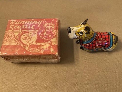 1950’s MARX Toys - Running Scottie - Tin Litho Mechanical Toy Dog with Box & Key
