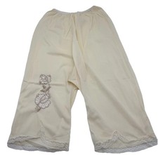 Pam Vintage Cream Pettipants Nylon Lace Trim Embroidered Sz 5 Long Leg