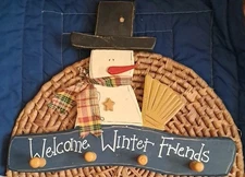 VTG Snowman Welcome Sign 10.5" X 14" Wooden 