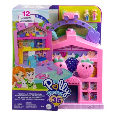 POLLY POCKET PUPPE Bauernmarkt Pollyville Tragbarer Obst Supermarkt
