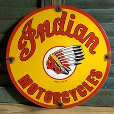 VINTAGE 1952 DATED INDIAN MOTORCYCLES PORCELAIN SIGN PARTS DEALER OIL GAS