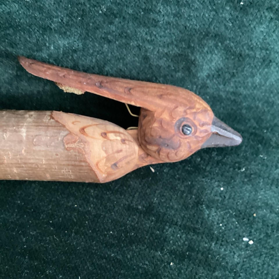Vintage Hand Carved Wood Cuckoo Call Whistle Wooden Bird Shaped Movable ...