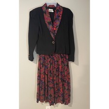 VTG Leslie Fay Blazer Skirt 2 Piece Suit Set Paisley Black Size 8 Petitie