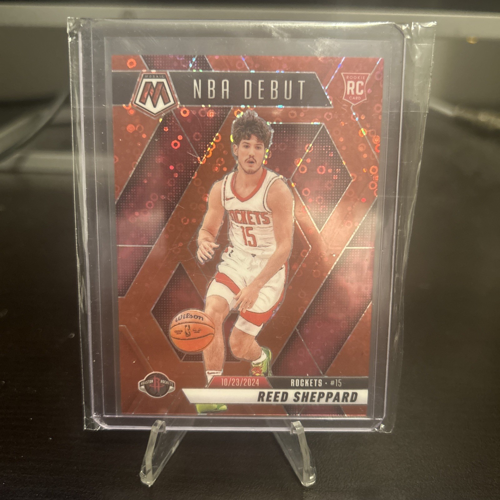 2024-25 Mosaic NBA DEBUT Reed Sheppard Red Disco /99 #252 Color Match (RC)