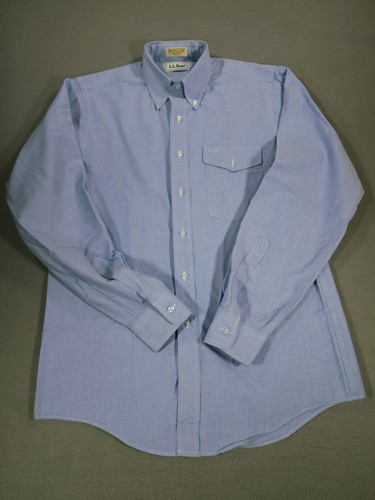 L.L.Bean, LL Bean Single Needle Tailoring Blue Oxford Made In USA 15 1/2-35 Vintage 90's