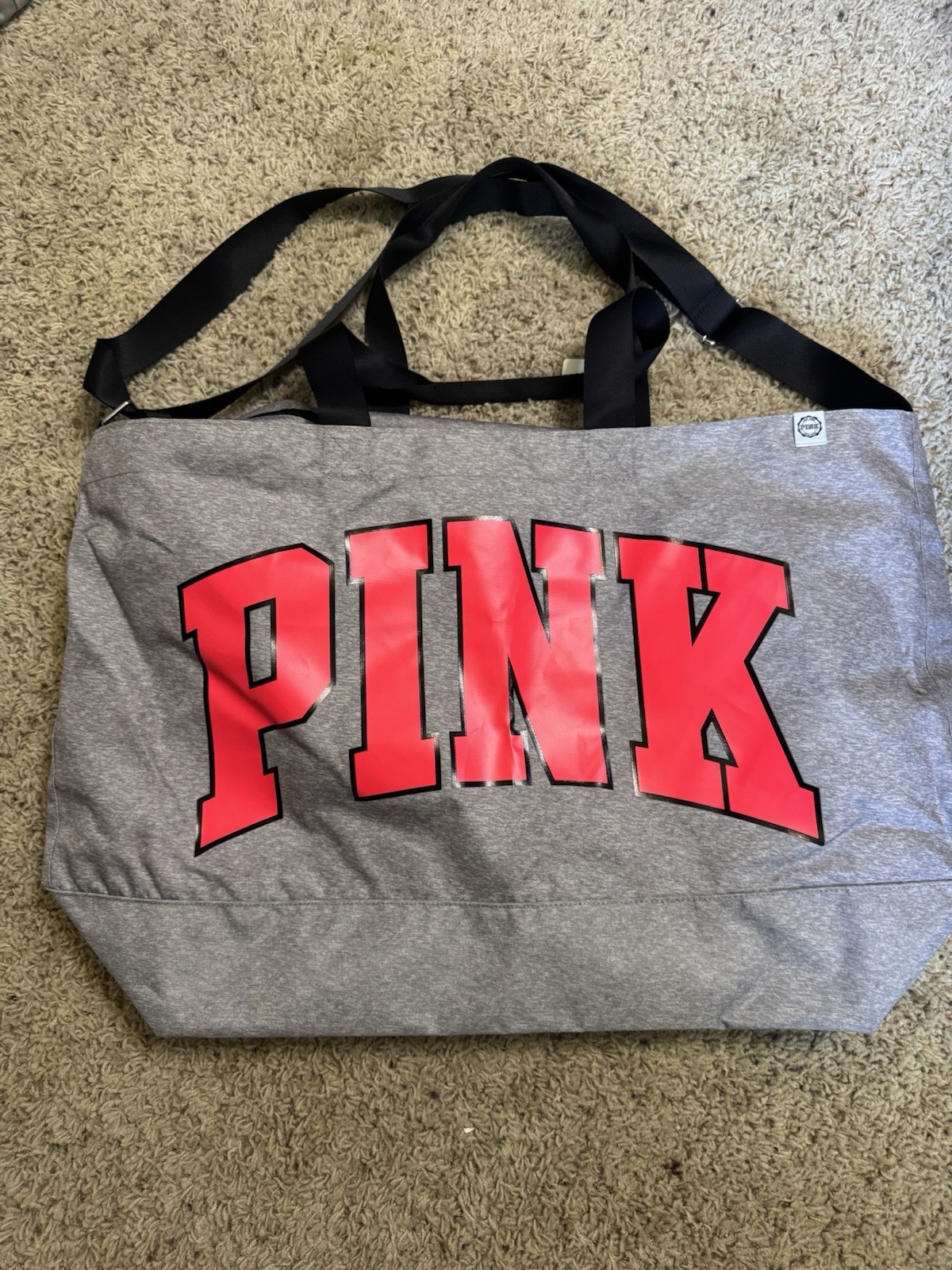 Victoria's Secret Pink Large Weekend Tote Bag Gray & Pink Logo NWOT
