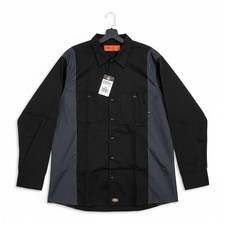 dickies mens long sleeve black charcoal 2 tone twill work uniform shirt 2xl new