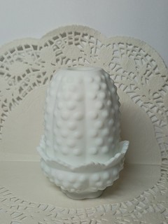 Vintage Fenton White Milk Glass 2 Piece Satin Finish Hobnail Fairy Lamp REPAIRED