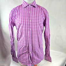 Hugo Boss Dress Shirt Mens 17 36/37 Purple Slim Fit Plaid Button Up Business