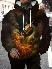 3D Dragon Phoenix Hoodie Mythical Fire Art Graphic Pullover Sweatshirt Unisex