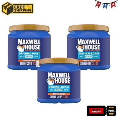 Maxwell House Original Medium Roast Ground Coffee, 27.5oz Canister Medium 3 pack
