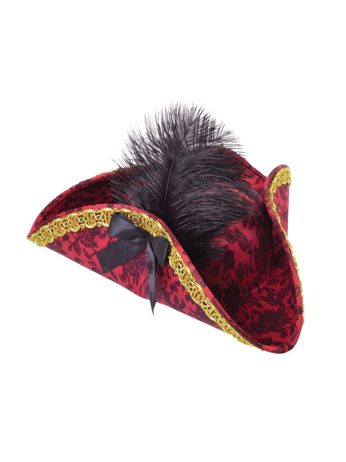 Ladies Red Tricorn Pirate Hat Buccaneer Wench Halloween Fancy Dress