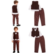 Boys Tuxedo Suit Wedding 3 Piece Outfit Toddler Formal Suit Set Bowtie Vest Pant