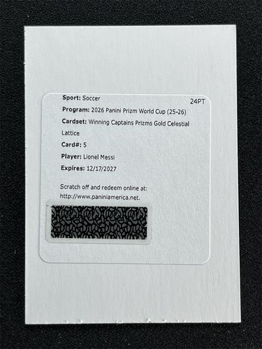 2025-26 Prizm Lionel Messi Gold Celestial Lattice Winning Captains Auto /10