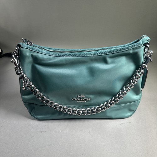 COACH CA205 Ellis Nylon Shoulder/Crossbody Bag Silver Blue Green Multi Coin Purs - Picture 19 of 19