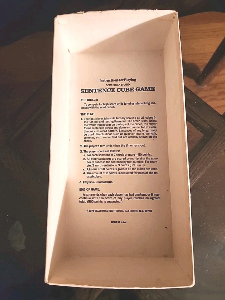 Vintage Scrabble Sentence Cube Game 1971 Selchow & Righter USA ☆ See Details - Image 4 of 4