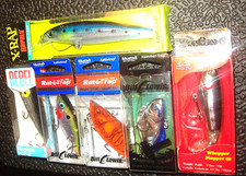 Lot 6 Fishing Lures Bait Rebel magnum pop-r, Rapala,rat-L-trap, x-rap bill lewis