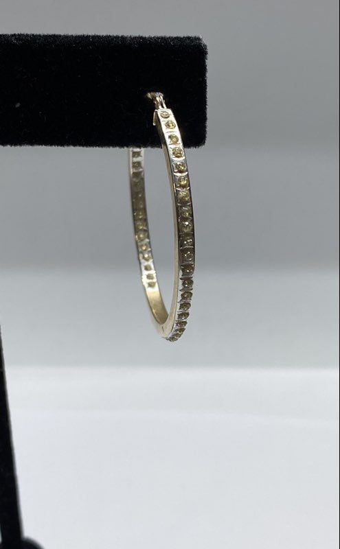 SLC 14k Gold Gemstone Single Hoop Earrings 1 1/4" 1.0 g