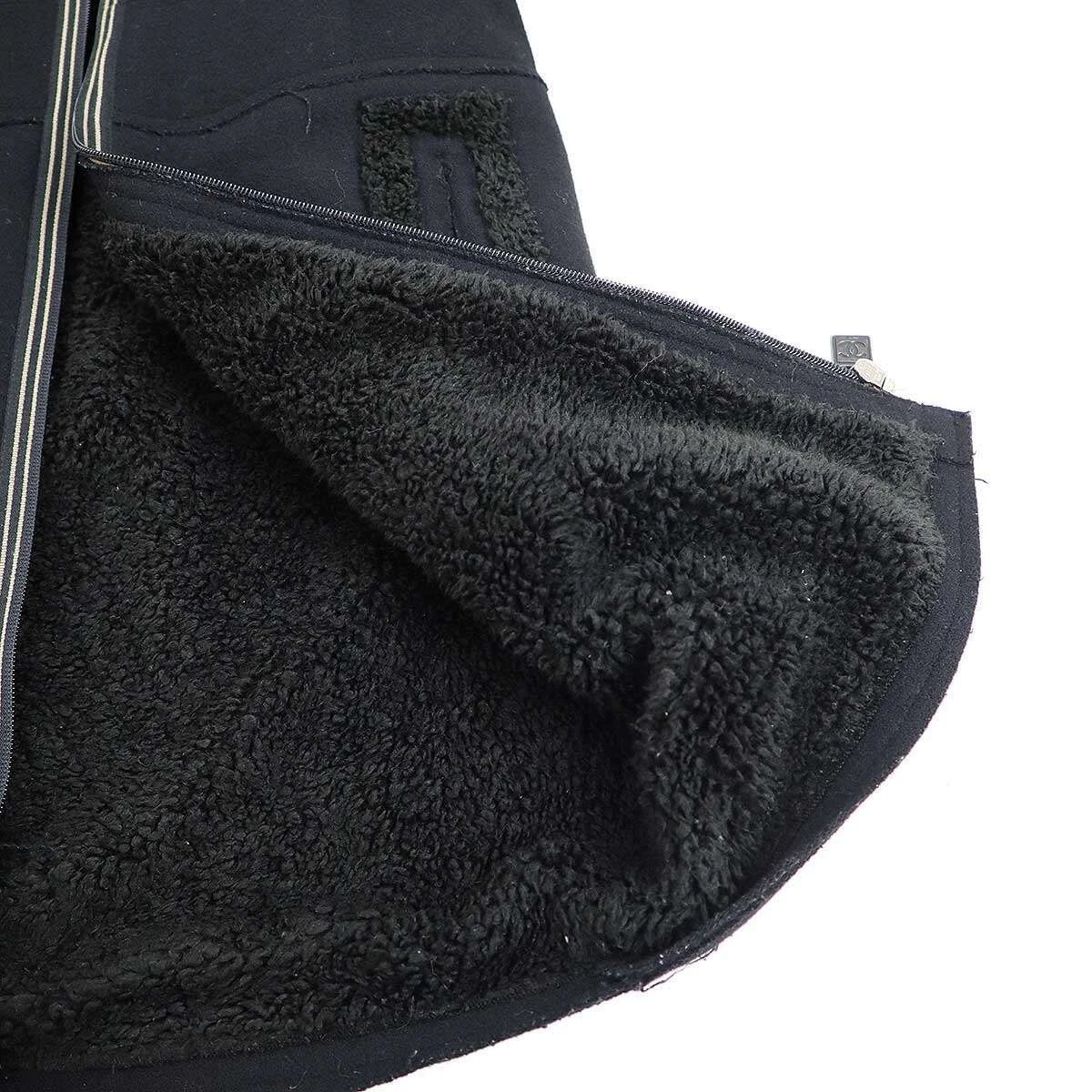 Cappotto donna CHANEL Sports Line lana con cappuccio nero fodera boa zip 2005 autentico