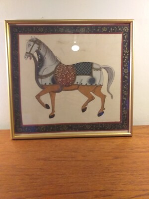 VINTAGE PFERDEDRUCK BERÜHMT, 36 CM X 38 CM, GOLD METALLRAHMEN