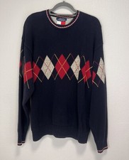 VTG Tommy Hilfiger Knit Sweater Men  s Sz XL Navy Blue Cotton Crest Logo