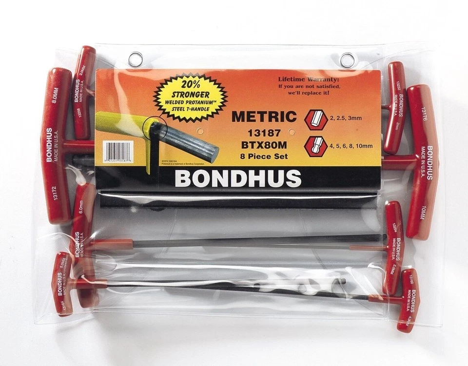 Bondhus T Handle Ball End Hex Wrench Set Metric MADE IN USA 13187 T-Handle - Image 3 of 4