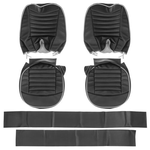 Triumph TR3A TR4 Front Seat cover set Vinyl Black / White piping 1957-1965 - Picture 1 of 2