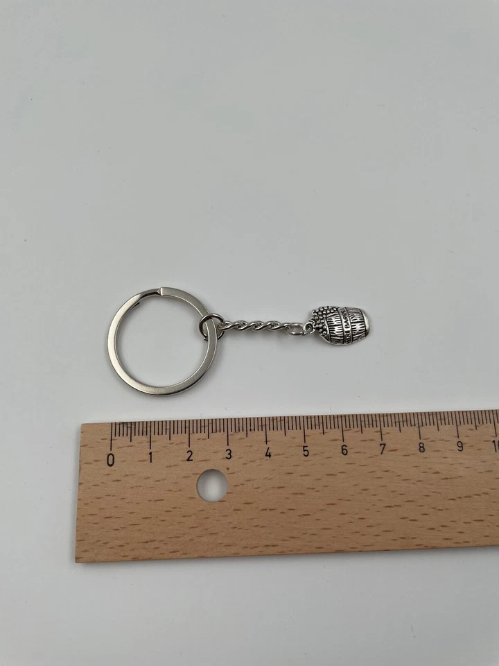 Portachiavi Barile In Legno Barile Argento Metallo Charm - Immagine 4 di 4