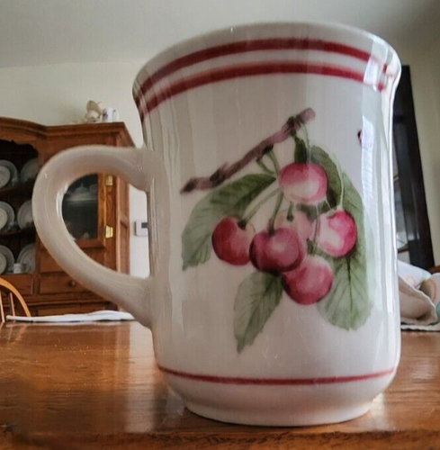Delicious Mugs (pair) 12 oz. Apples Pfaltzgraff Stoneware White Red Green Pink ! - Picture 12 of 13