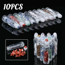 10Pcs Natural Stones Crystal Chips Gemstone Roller Ball Essential Oil Bottles
