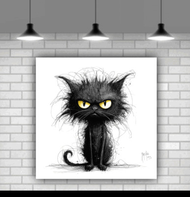 Schwarze Katze Patrice Murciano Leinwand gerahmt zum Aufhängen bereit Wandkunst