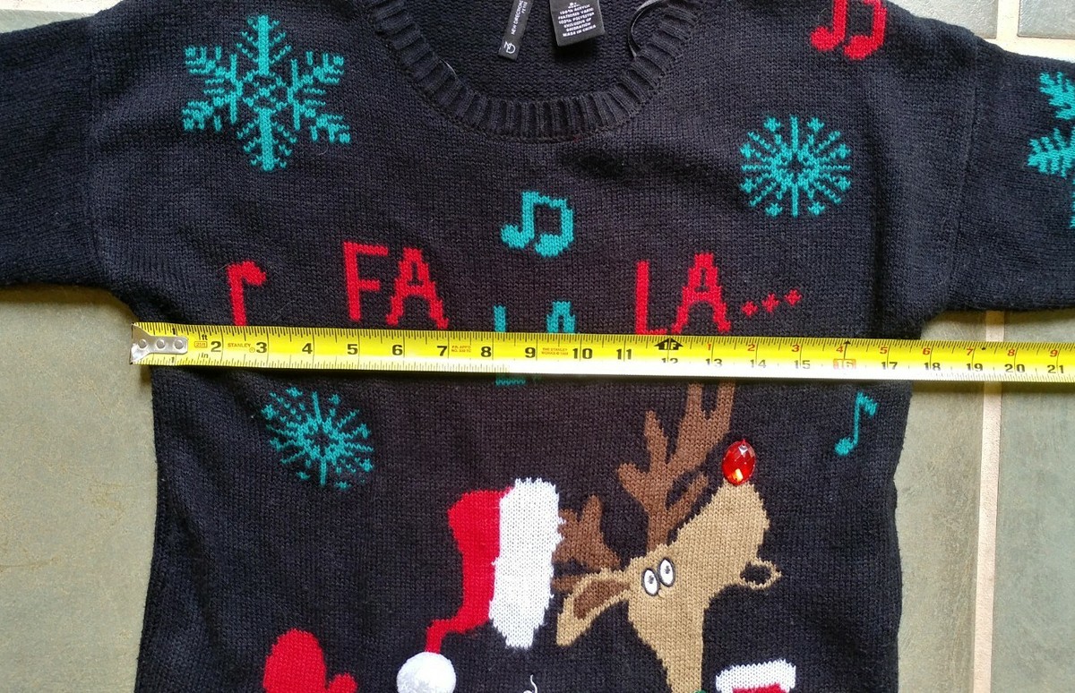 New Directions Women's Christmas Sweater Rudolph Steals Hat Size Petite Large View 4