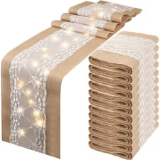 6 Pieces Burlap Table Runner With Lights 12 X 108 Inches Burlap Lace Table Runne