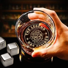 Personalized FireFighter Retirement Gifts - Thank you Whiskey Glass for FireDept