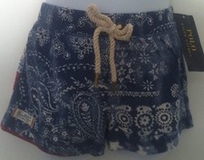 Ralph Lauren Girls Shorts Blue Red Bandana Pattern Cotton Size 6 NWT