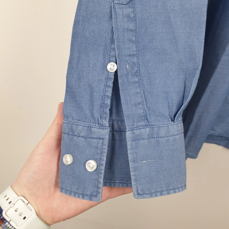 Hugo Boss Albiate Shirt Mens 15.5 Blue Slim Fit Spread Collar Button Up Cotton - Image 3 of 4